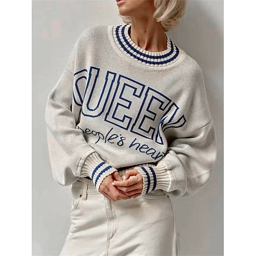 

Women's Pullover Sweater Jumper Jumper Ribbed Knit Oversized Letter Crew Neck Stylish Casual Outdoor Daily Summer Fall White Fuchsia One-Size