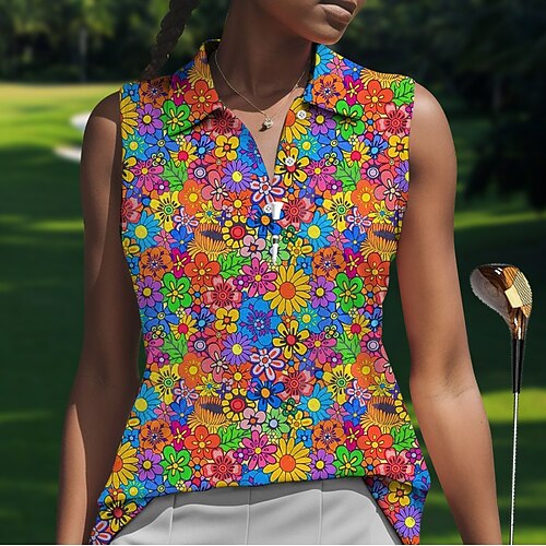 

Damen poloshirt Golfhemd Geknöpftes Poloshirt Atmungsaktiv Schnelltrocknend Feuchtigkeitsableitung Ärmellos Golfbekleidung Golfkleidung Regular Fit Blumen Sommer Tennis Golfspiel Pickleball