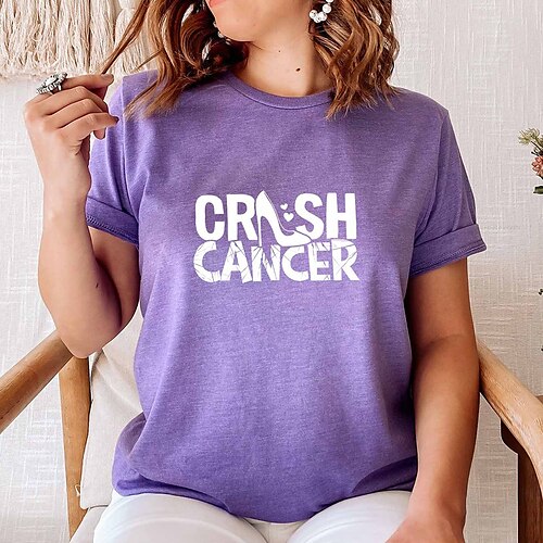 

Mulheres Camiseta Preto Roxo Cinzento Escuro Letra Imprimir Manga Curta Diário Final de semana Básico Decote Redondo Padrão Crush Fuck Cancer Pintura S