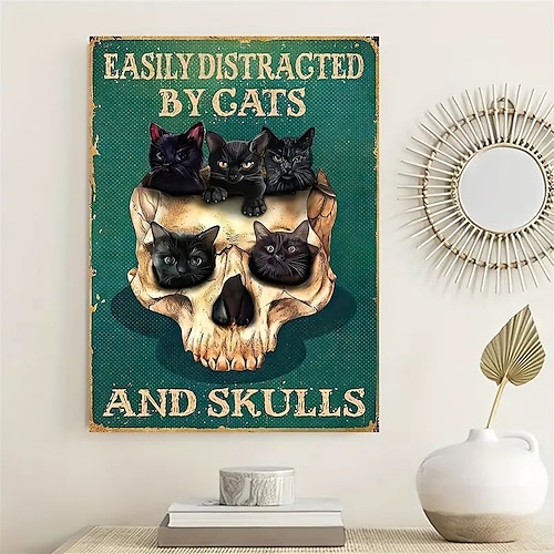 

Halloween Wall Art Canvas Skull And Cat Prints and Posters Pictures Decorative Fabric Painting For Living Room Pictures No Frame