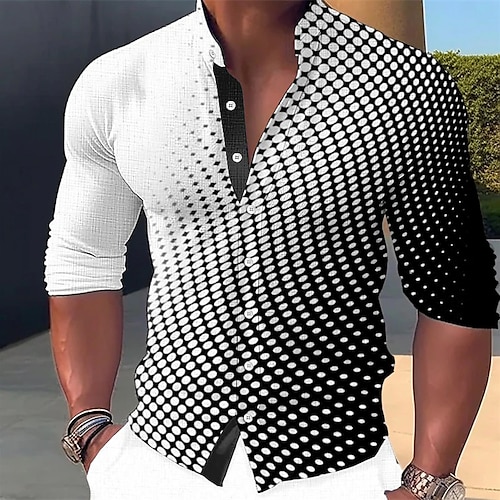 

Homens Camisa Social camisa de linho Estampas Abstratas Geometria Colarinho Chinês Branco Azul Roxo Verde Cáqui Ao ar livre Rua Manga Longa Imprimir Roupa Linho Moda Roupa de rua Designer Casual