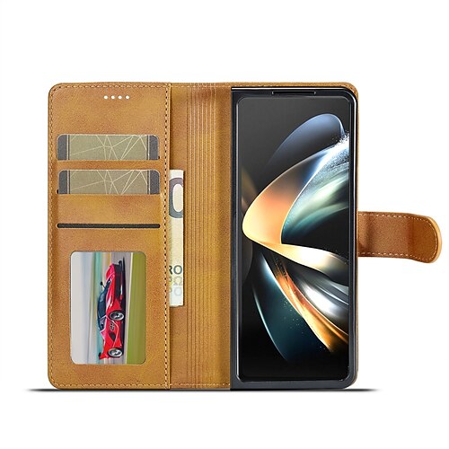 

Handy Hülle Handyhüllen Für Samsung Galaxy Z-Falz 5 Z Fold 4 Z Fold 3 Ledertasche Flipbare Hülle Steckplätze für Kartenhalter Ständer Einfarbig PC PU-Leder