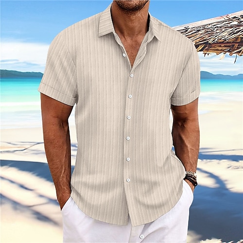 

Men's Shirt Button Up Shirt Casual Shirt Summer Shirt Beach Shirt Black White Blue Dark Green Brown Short Sleeve Stripes Lapel Daily Vacation Clothing Apparel Fashion Casual Comfortable