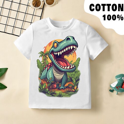 

Para Meninos Camiseta Manga Curta Camisa Camiseta Gráfico Desenho Animado Dinossauro Impressão 3D Ativo Esportes Moda 100% Algodão Ao ar livre Casual Diário Infantil Crewneck 3-12 anos Gráfico