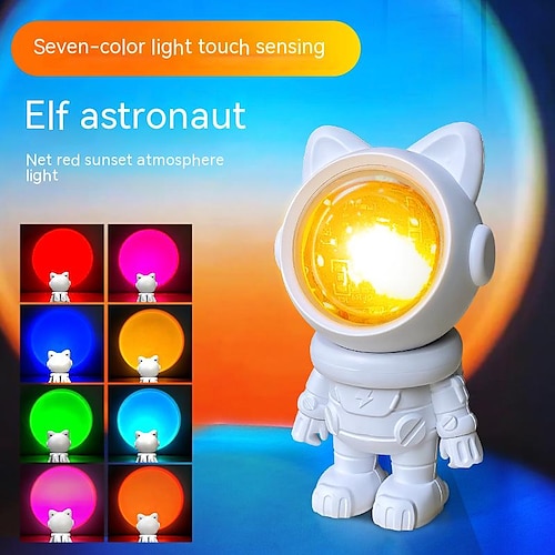 

Romântico astronauta robô projetor de luz do sol com porta usb luz do sol multicolorida para festa de transmissão ao vivo no quarto e decoração de interiores presente de aniversário