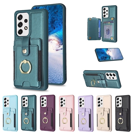 

telefone Capinha Para Samsung Galaxy Capa traseira S23 Ultra Plus S22 A54 S21 FE Suporte para Alianças Slots de suporte de cartão Antichoque Cor Sólida TPU Couro PU