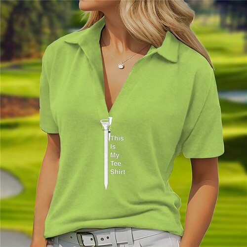 

Damen poloshirt Golfhemd Atmungsaktiv Schnelltrocknend Feuchtigkeitsableitung Kurzarm Golfbekleidung Golfkleidung Regular Fit V-Ausschnitt Buchstabe Sommer Tennis Golfspiel Pickleball