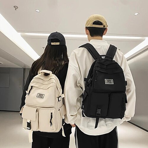 

Hombre Mujer mochila Mochila Escolar mochila Escuela Exterior Color sólido Nailon Ajustable Gran Capacidad Impermeable Cremallera Negro Blanco