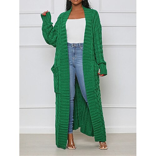 

Mulheres Sueter Cardigan Saltador Cabo Tricotar Túnica Bolsos Côr Sólida Abertura Frontal à moda Casual Diário Para Noite Outono Inverno Preto Amarelo S M L