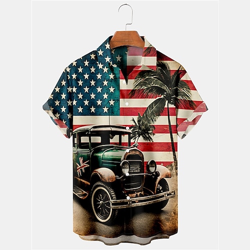 

Homens Camisa Social Camisa havaiana Carro Estampas Abstratas Bandeira americana Aberto para a Lateral Vermelho Ao ar livre Rua Manga Curta Imprimir Roupa Moda Designer Casual Macia