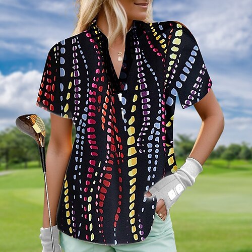 

Mulheres Camisa polo de caminhada Camisa de golfe Respirável Secagem Rápida Pavio Humido Manga Curta Vestuário de golfe Roupas de golfe Normal Em V Tintura Tie Dye Verão Tênis Golfe Pickleball