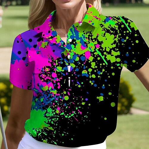 

Femme T-shirt POLO Chemise de golf Polo boutonné Respirable Séchage rapide Evacuation de l'humidité Manche Courte Vêtements de golf Top Standard Floral Eté Tennis Le golf Pickleball