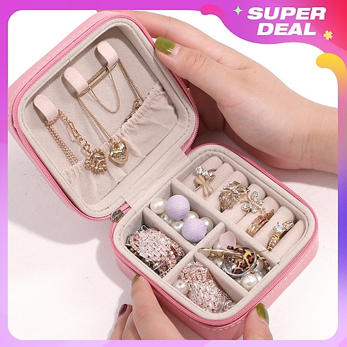

Mini Travel Jewelry Case Small Jewelry Box Portable Jewelry Travel Ogranizer Display Jewelry Storage Case for Rings Earring Necklace Bracelet Gift for Women Girls