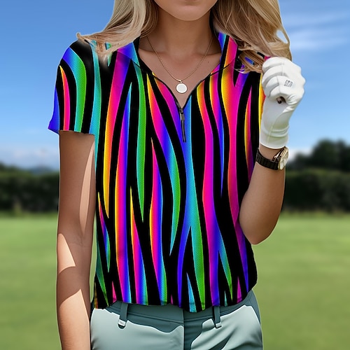 

Femme T-shirt POLO Chemise de golf Respirable Séchage rapide Evacuation de l'humidité Manche Courte Vêtements de golf Top Standard Zippé Col Montant Imprimé Eté Tennis Le golf Pickleball