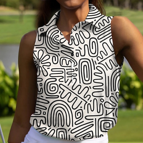 

Mulheres Camisa polo de caminhada Camisa de golfe Pólo de botões Respirável Secagem Rápida Pavio Humido Sem Manga Vestuário de golfe Roupas de golfe Normal Estampado Verão Tênis Golfe Pickleball