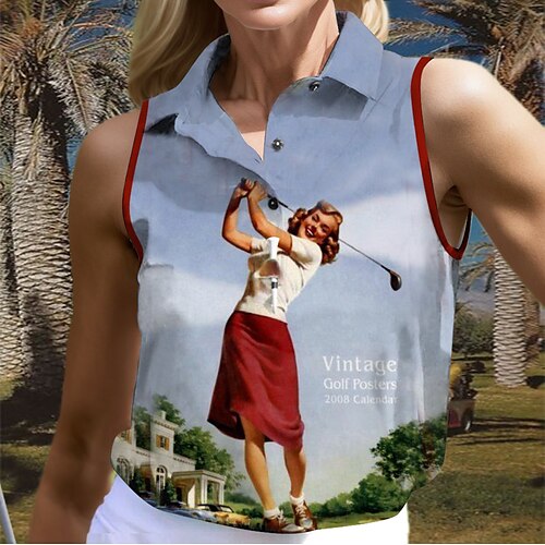 

Mulheres Camisa polo de caminhada Camisa de golfe Pólo de botões Respirável Secagem Rápida Pavio Humido Sem Manga Vestuário de golfe Roupas de golfe Normal Estampado Verão Tênis Golfe Pickleball