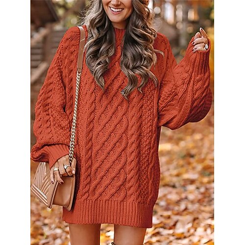 

Mulheres Vestido de moletom Saltador Cabo Tricotar Superdimensionado Côr Sólida Gola Alta à moda Sensual Ao ar livre Diário Outono Inverno Preto Branco S M L
