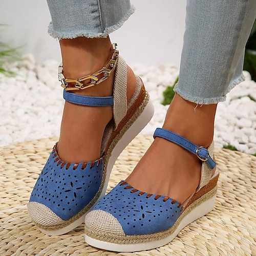 

Femme Sandales Sandales Compensées Espadrilles Grandes Tailles Extérieur du quotidien Plage Eté Boucle Hauteur de semelle compensée Bout rond Mode Rétro Vintage Elégant Polyuréthane Boucle Bloc de