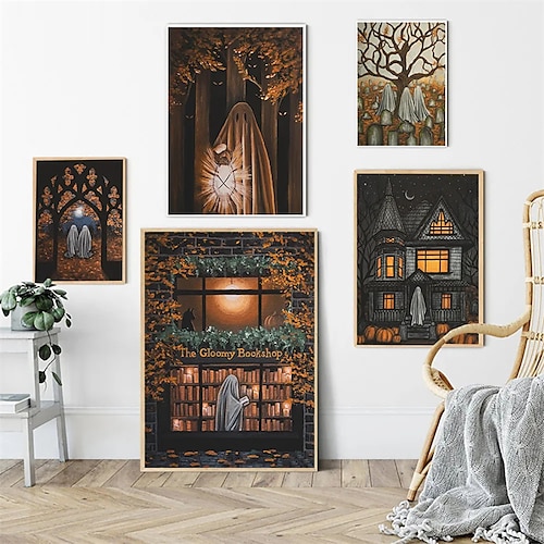 

Impressões de fantasmas e pôsteres de arte de parede de halloween pintura em tecido decorativo para fotos de sala de estar sem moldura