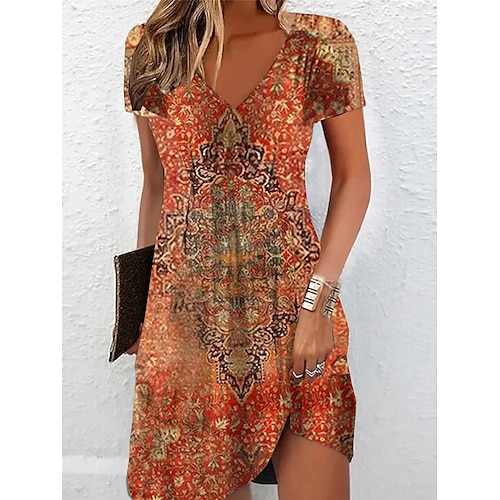

Women's Casual Dress Floral Print V Neck Mini Dress Daily Vacation Short Sleeve Summer Spring