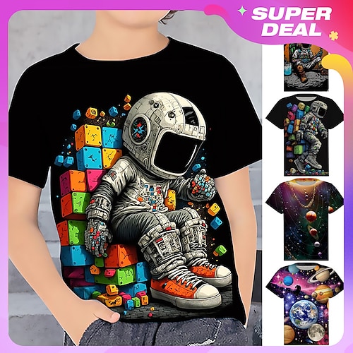 

Boys T shirt Short Sleeve T shirt Tee Graphic Astronaut 3D Print Active Sports Fashion Polyester Outdoor Casual Daily Kids Crewneck 3-12 Years 3D Printed Graphic Regular Fit Shirt