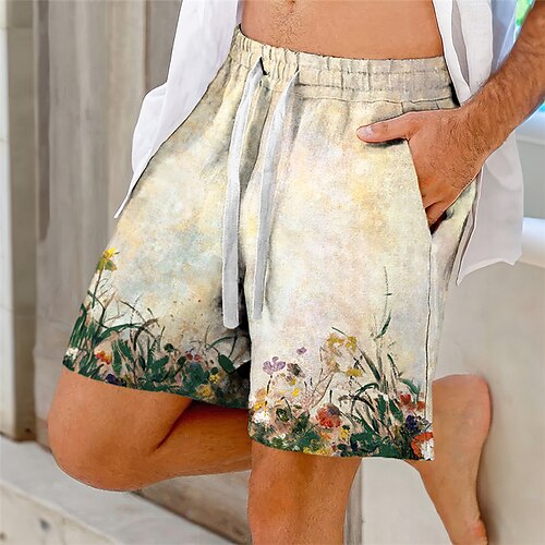 

Homens Calção Shorts de verão Shorts de praia Com Cordão Cintura elástica Impressão 3D Gráfico Flor Respirável Macio Curto Casual Diário Feriado Roupa de rua Havaiana Amarelo Azul Micro-Elástica