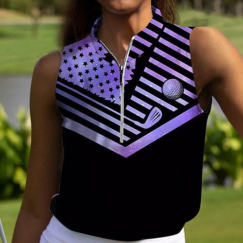 

Women's Polo Shirt Golf Shirt Breathable Quick Dry Moisture Wicking Sleeveless Golf Apparel Golf Clothes Regular Fit Zipper Stand Collar Printed Summer Tennis Golf Pickleball