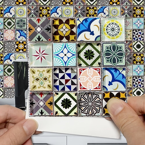 

6 peças/conjunto adesivo de parede vintage padrão mosaico cozinha painel traseiro resistente ao calor autoadesivo adesivo de parede vinil azulejo decalque papel de parede removível diy decalque