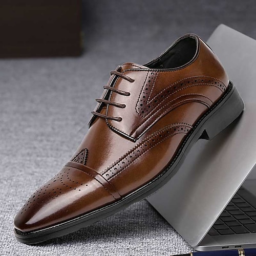 

Men's Oxfords Formal Shoes Dress Shoes British Style Plaid Shoes Business Casual British Wedding Party Evening PU Breathable Comfortable Black Brown Spring Fall