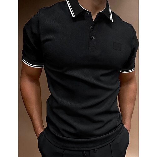 

Homme Polos boutonnés POLO Casual Des sports Revers Manche Courte Mode basique Bloc de couleur Patchwork Bouton Eté Standard Noir Vert Véronèse Rouge bleu marine Polos boutonnés