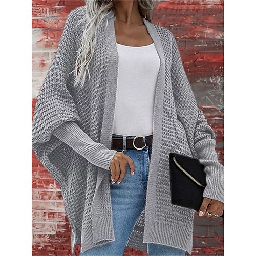 

Women's Cardigan Sweater Jumper Ribbed Knit Braided Solid Color Cowl Stylish Casual Daily Going out Summer Fall Black Light Green S M L