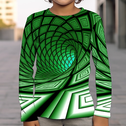 Boys 3D Graphic Optical Illusion T shirt Tee Long Sleeve 3D Print