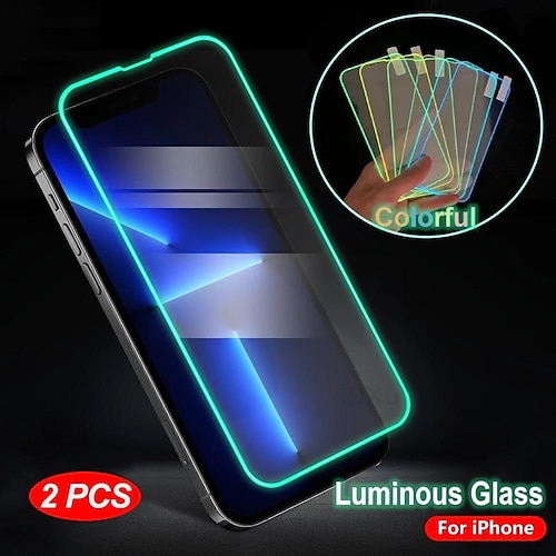 

2 pièces protecteur d'écran lumineux verre trempé pour iphone 14 pro max 14 pro 14 plus 14 13 pro max 13 pro 13 12 pro max 12 pro 12 11 pro max 11 pro 11 xr xs max xs 8 7 plus