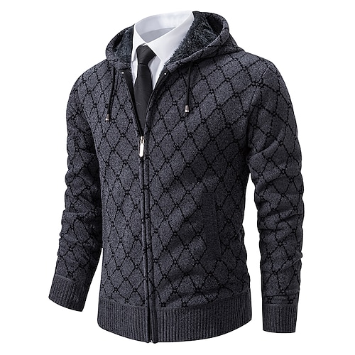 

Homens Suéter Sueter Cardigan Estriado Tricotar Padrão Tricotado losango Com Capuz Aquecimento Contemporâneo Moderno Roupa Diária Para Noite Roupa Outono inverno Preto Cinzento Escuro S M L