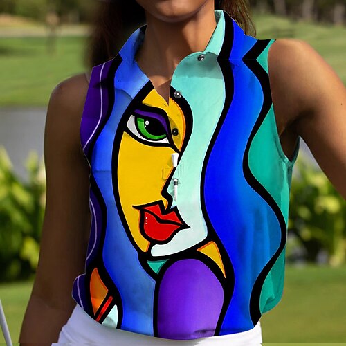 

Mulheres Camisa polo de caminhada Camisa de golfe Pólo de botões Respirável Secagem Rápida Pavio Humido Sem Manga Vestuário de golfe Roupas de golfe Normal Estampado Verão Tênis Golfe Pickleball