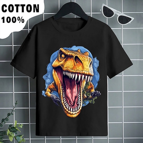 

Para Meninos Camiseta Manga Curta Camisa Camiseta Gráfico Animal Dinossauro Impressão 3D Ativo Esportes Moda 100% Algodão Ao ar livre Casual Diário Infantil Crewneck 3-12 anos Gráfico impresso em 3D