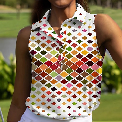 

Women's Polo Shirt Golf Shirt Button Up Polo Breathable Quick Dry Moisture Wicking Sleeveless Golf Apparel Golf Clothes Regular Fit Geometry Summer Tennis Golf Pickleball