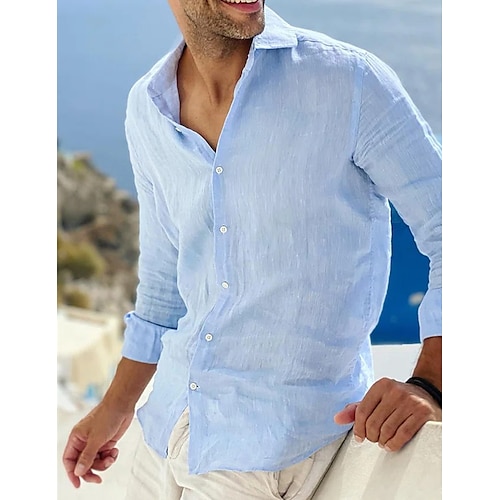 

Hombre Camisa camisa de lino Abotonar la camisa Camisa de verano Camisa de playa Azul Piscina Manga Larga Plano Diseño Primavera verano Casual Diario Ropa