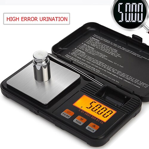 

Balance numérique haute précision 50g/0.001g taille de poche balance de voyage portable mini cuisine alimentaire once carat avec pince à épiler lumière lcd 50g poids de calibrage 6 unités tare pour