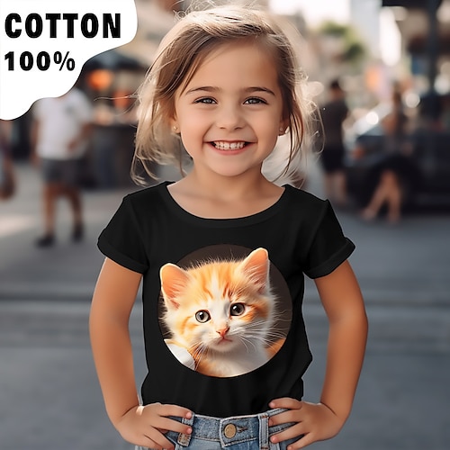 

Mädchen T-Shirt Kurzarm T-Shirt Graphic Karikatur Katze 3D-Druck Aktiv Modisch Kuschelig 100% Baumwolle Outdoor Casual Täglich kinderkleidung Rundhalsausschnitt 3-12 Jahre 3D-gedruckte Grafik Regular