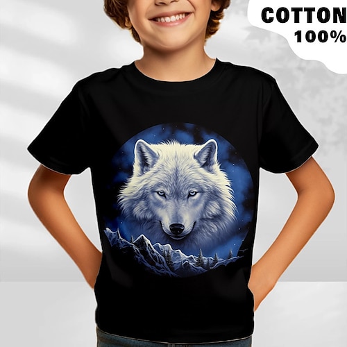 

Para Meninos Camiseta Manga Curta Camisa Camiseta Animal Letra Lobo Impressão 3D Ativo Esportes Moda 100% Algodão Ao ar livre Casual Diário Infantil Crewneck 3-12 anos Gráfico impresso em 3D Normal