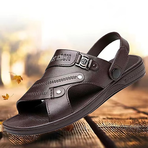 

Herren Sandalen Flache Sandalen Brautkleider schlicht Täglich Wanderschuhe PU Atmungsaktiv Komfortabel Rutschfest Schwarz Braun Sommer Herbst