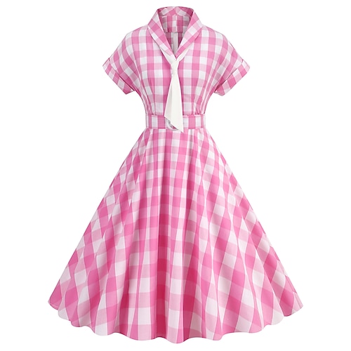 

Retro Vintage Anos 50 Rockabilly Rosa Vestido de uma linha Vestido swing Vestido Flare Mulheres Cosplay Ocasiões Especiais Baile de Máscaras Casual / Diário Vestido