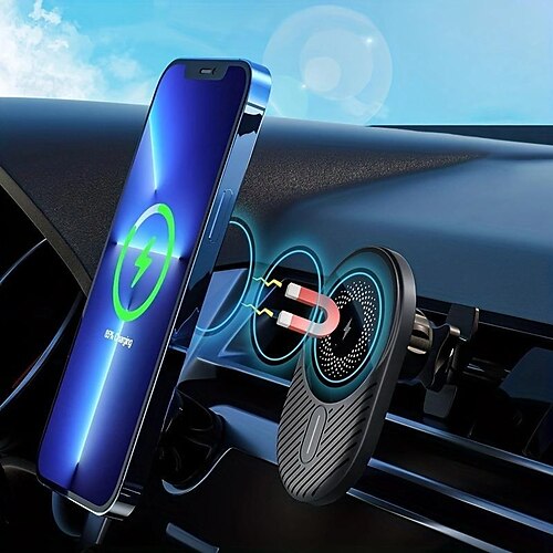 

Magnetische Autohalterung, kabelloses Ladegerät, 15 W, Schnellladung, kompatibel mit iPhone 14, 13, 12, Lüftungsschlitz-Autotelefonhalter