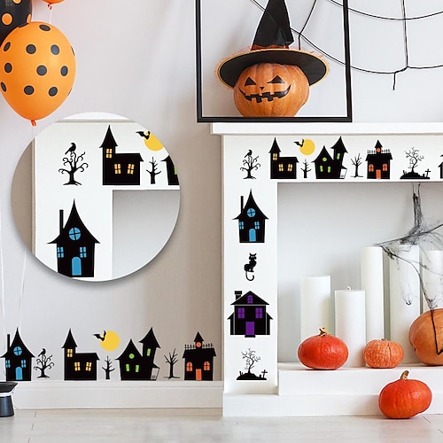 

Halloween papier peint bordure tour de taille peler et coller auto-adhésif pvc/vinyle étanche moderne sticker mural pour chambre 10x58cm/3.9''x22.8''