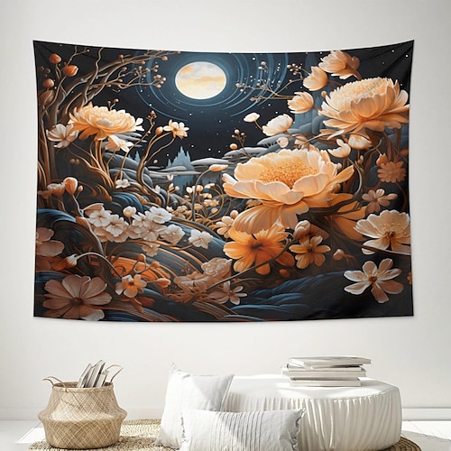 

lótus estético tapeçaria pendurada arte da parede grande tapeçaria mural decoração fotografia pano de fundo cobertor cortina casa quarto sala de estar decoração sol e lua