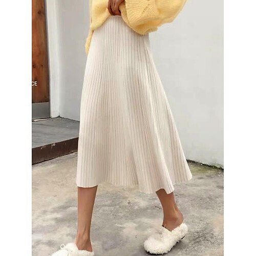 

Women's Skirt A Line Midi Polyester Apricot Black Blue Gray Skirts Summer Pleated Fashion Casual Street Daily S M L