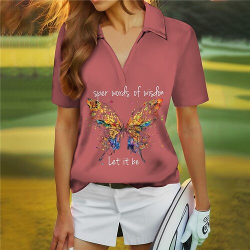 

Femme T-shirt POLO Chemise de golf Respirable Séchage rapide Evacuation de l'humidité Manche Courte Vêtements de golf Top Standard Col en V Papillon Lettre Eté Tennis Le golf Pickleball