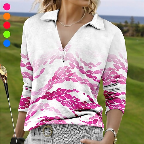 

Mulheres Camisa polo de caminhada Camisa de golfe Respirável Secagem Rápida Pavio Humido Manga Longa Vestuário de golfe Roupas de golfe Normal Em V Estampado Verão Tênis Golfe Pickleball