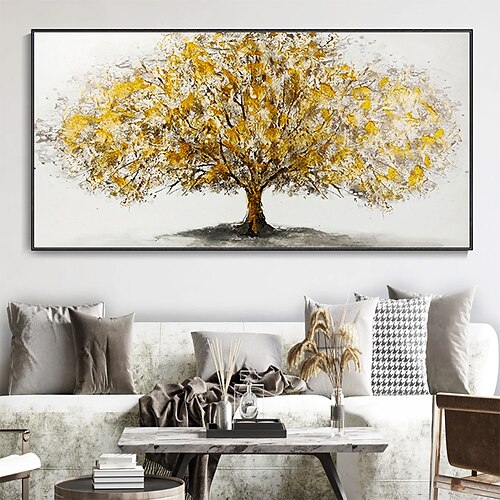 

Fait à la main grande toile moderne art peinture à l'huile couteau arbre doré peintures pour la maison salon hôtel décor mur art photo